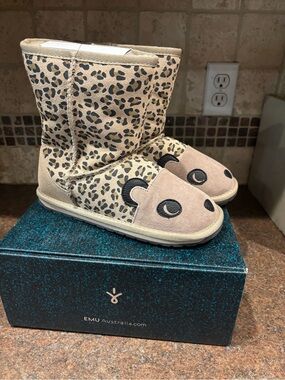 Emu Beige Leopard Print cheetah Kids Boots
